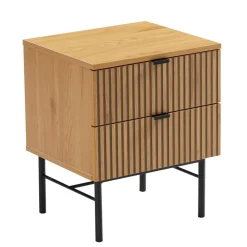 Macabane Chevet 2 tiroirs décor effet bois rainuré noir et naturel SCOTT Sale