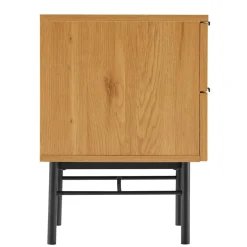 Macabane Chevet 2 tiroirs décor effet bois rainuré noir et naturel SCOTT Sale