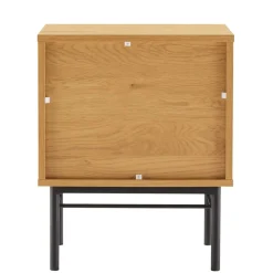 Macabane Chevet 2 tiroirs décor effet bois rainuré noir et naturel SCOTT Sale