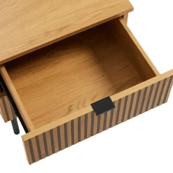 Macabane Chevet 2 tiroirs décor effet bois rainuré noir et naturel SCOTT Sale