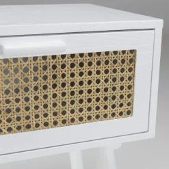 Macabane Chevet blanc 1 tiroir cannage naturel Best