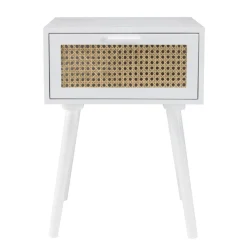 Macabane Chevet blanc 1 tiroir cannage naturel Best