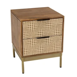 Macabane Chevet en bois de manguier 2 tiroirs motifs ethniques ALIX Discount