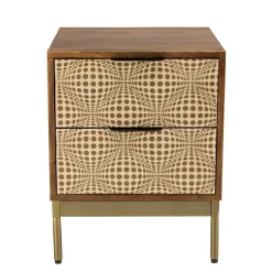 Macabane Chevet en bois de manguier 2 tiroirs motifs ethniques ALIX Discount