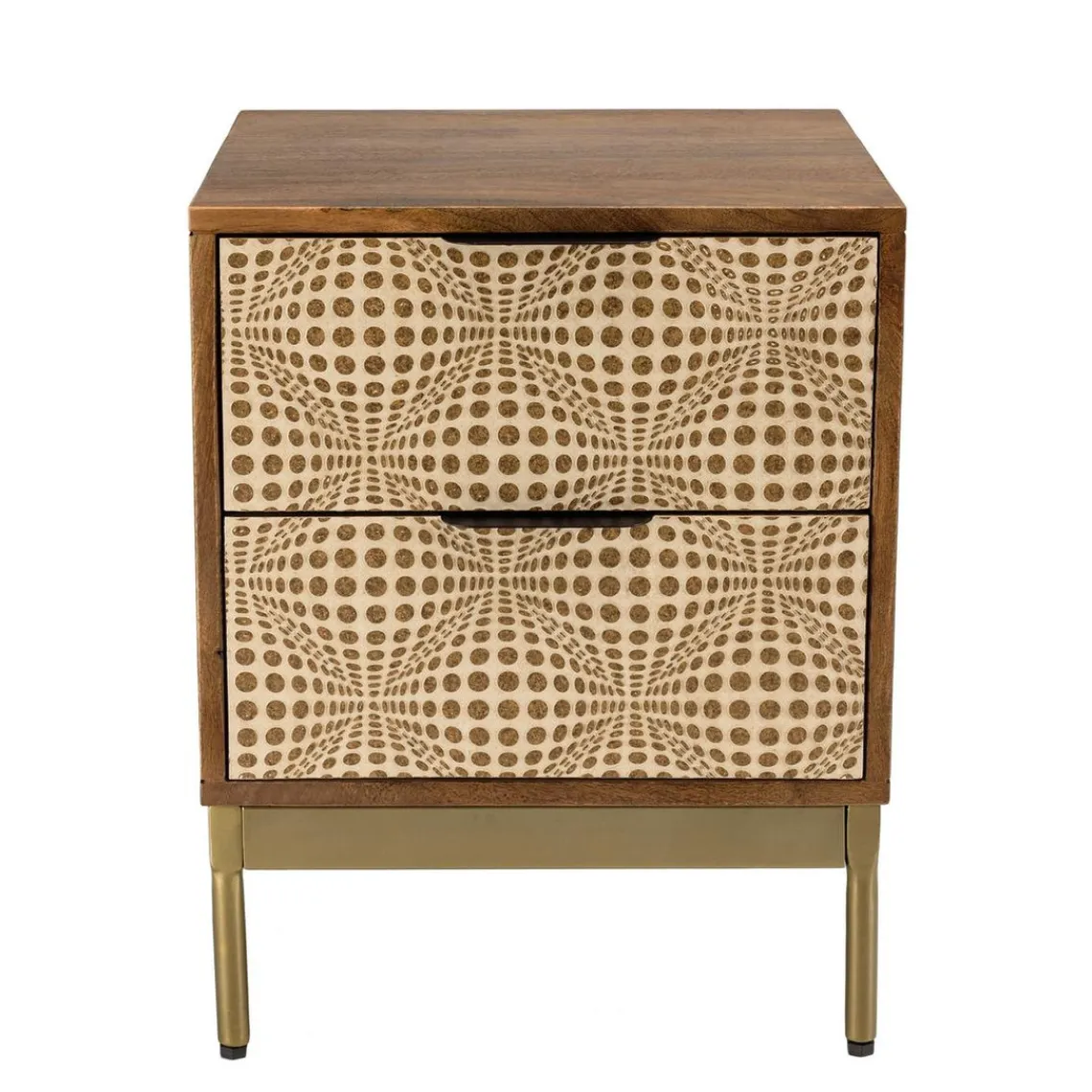 Macabane Chevet en bois de manguier 2 tiroirs motifs ethniques ALIX Discount