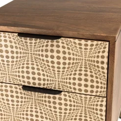 Macabane Chevet en bois de manguier 2 tiroirs motifs ethniques ALIX Discount