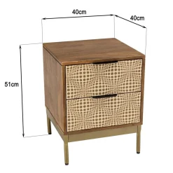 Macabane Chevet en bois de manguier 2 tiroirs motifs ethniques ALIX Discount
