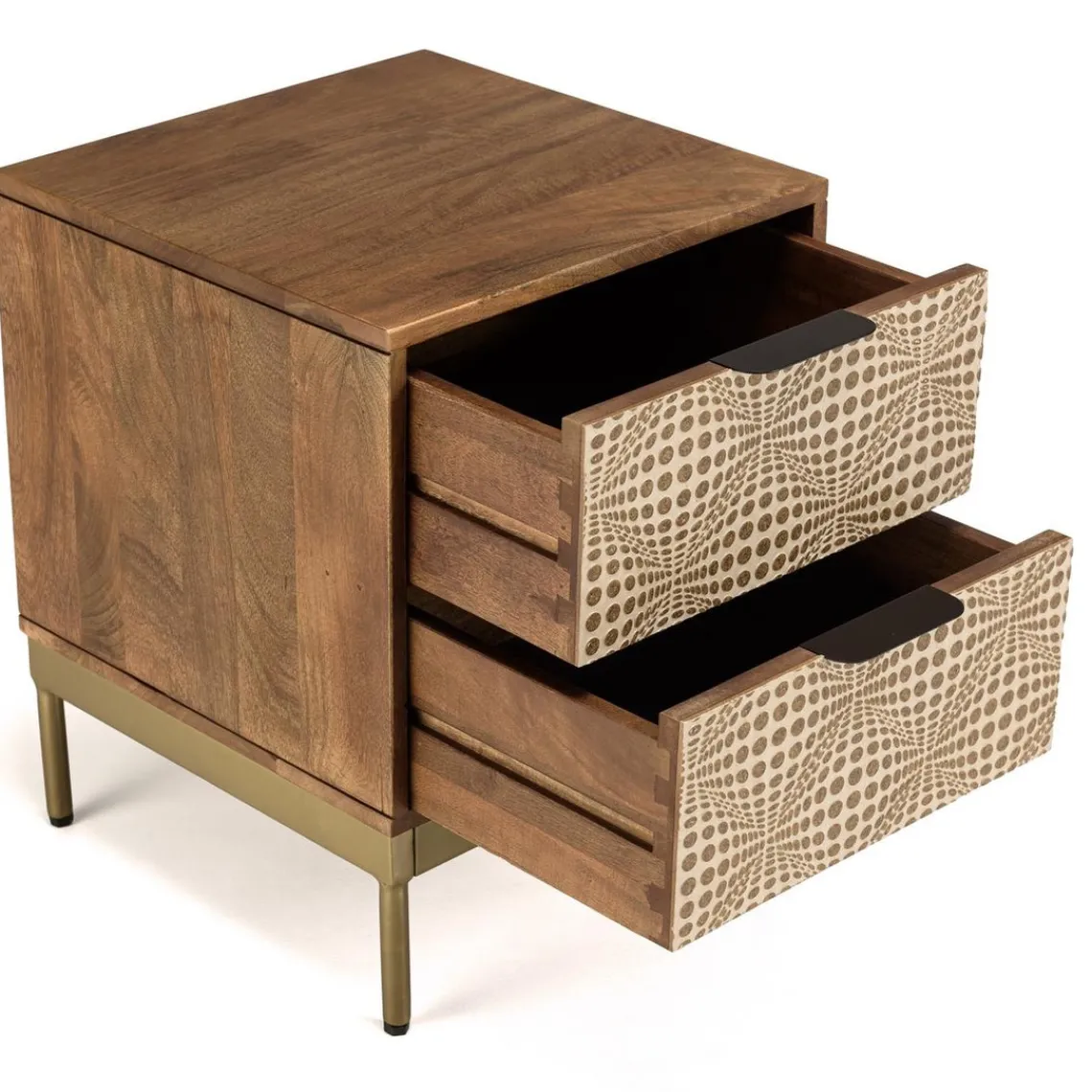 Macabane Chevet en bois de manguier 2 tiroirs motifs ethniques ALIX Discount