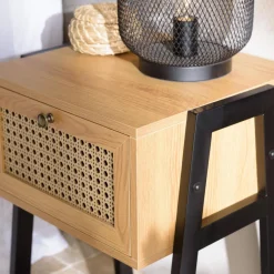 Macabane Chevet marron 1 tiroir effet cannage pieds inclinés métal CHARLIE Sale