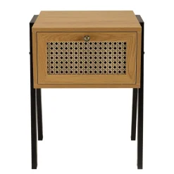 Macabane Chevet marron 1 tiroir effet cannage pieds inclinés métal CHARLIE Sale