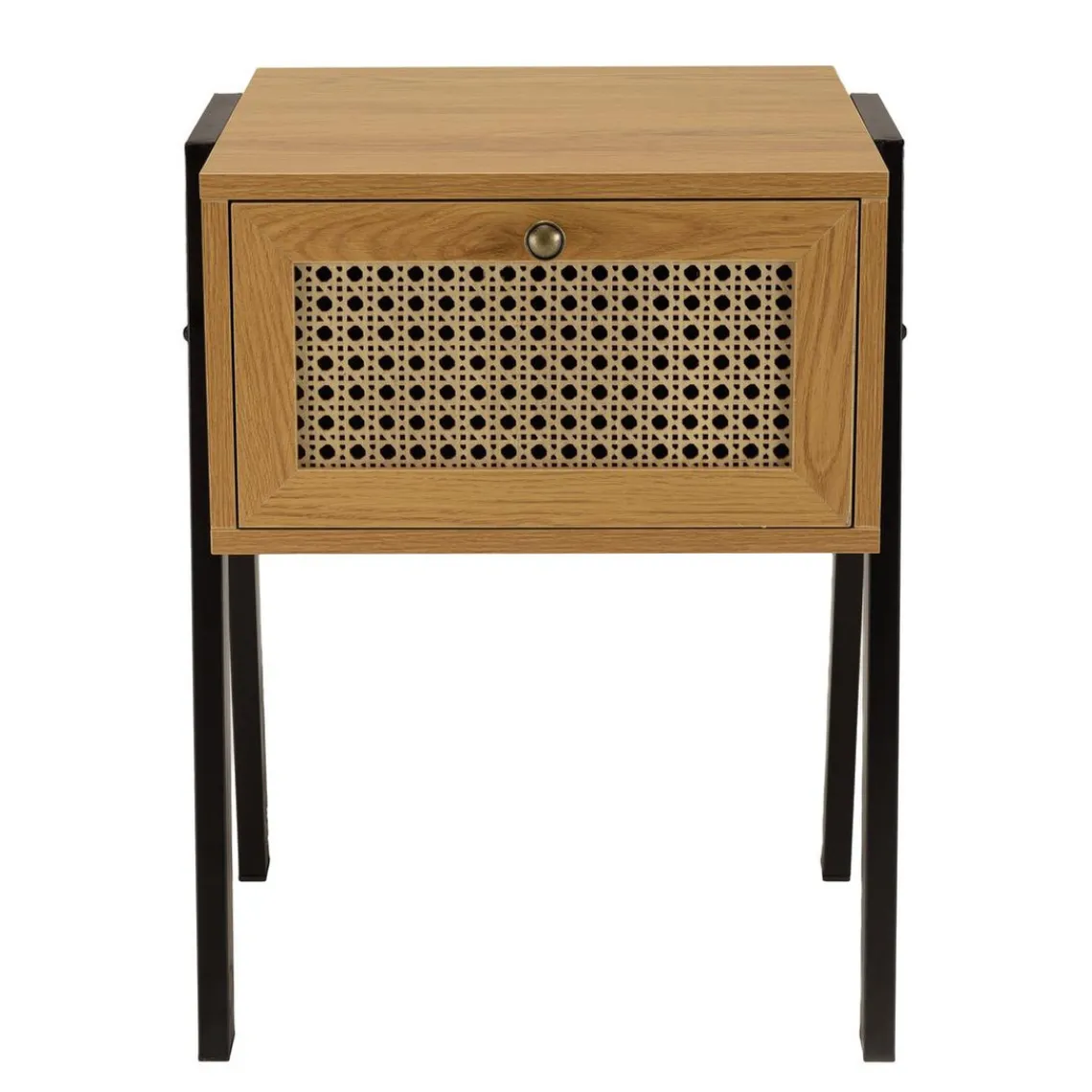 Macabane Chevet marron 1 tiroir effet cannage pieds inclinés métal CHARLIE Sale