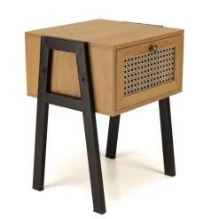 Macabane Chevet marron 1 tiroir effet cannage pieds inclinés métal CHARLIE Sale