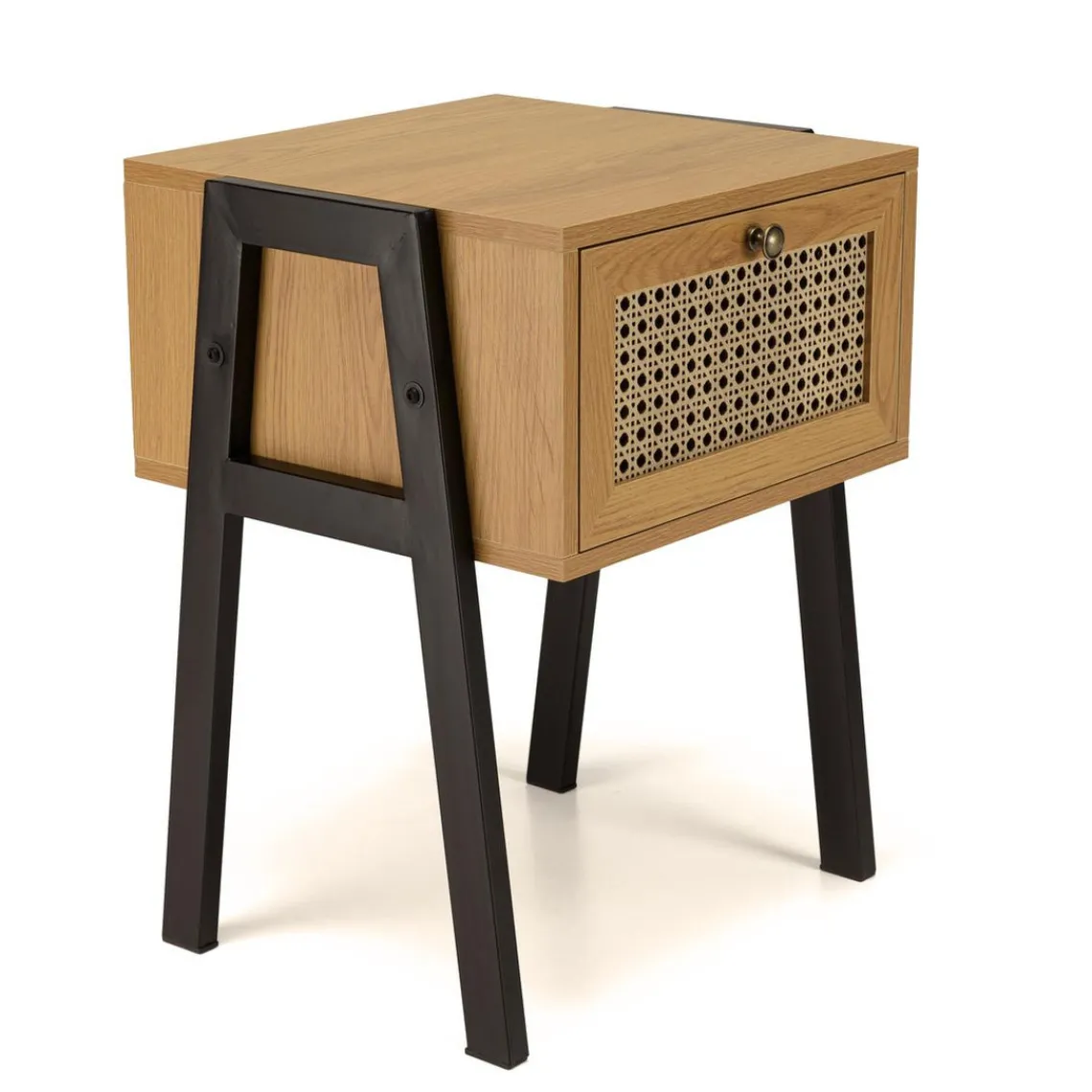 Macabane Chevet marron 1 tiroir effet cannage pieds inclinés métal CHARLIE Sale