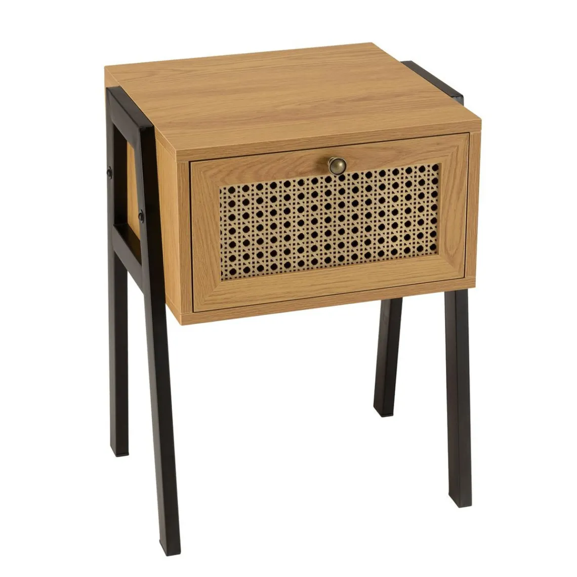 Macabane Chevet marron 1 tiroir effet cannage pieds inclinés métal CHARLIE Sale