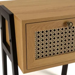 Macabane Chevet marron 1 tiroir effet cannage pieds inclinés métal CHARLIE Sale