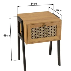 Macabane Chevet marron 1 tiroir effet cannage pieds inclinés métal CHARLIE Sale