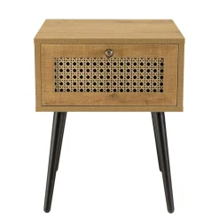 Macabane Chevet marron 1 tiroir effet cannage pieds métal noir CHARLIE Hot