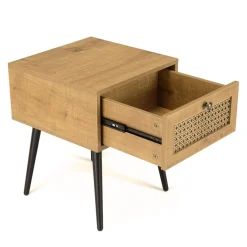 Macabane Chevet marron 1 tiroir effet cannage pieds métal noir CHARLIE Hot