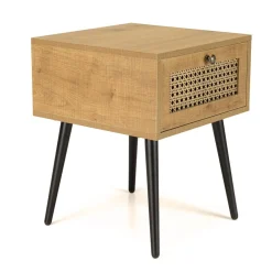 Macabane Chevet marron 1 tiroir effet cannage pieds métal noir CHARLIE Hot