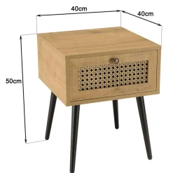 Macabane Chevet marron 1 tiroir effet cannage pieds métal noir CHARLIE Hot