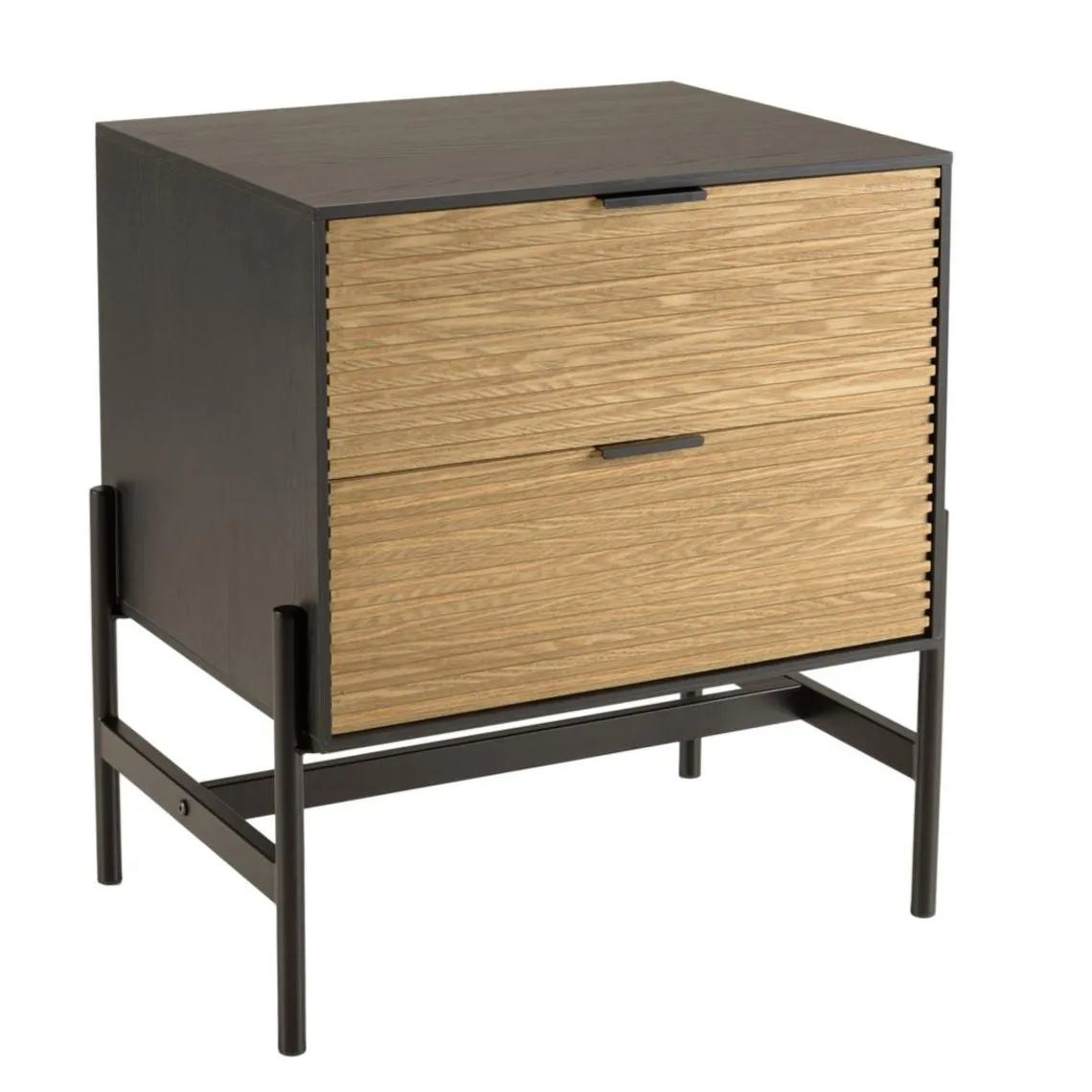 Macabane Chevet marron et noir 2 tiroirs Pin pieds métal noir Discount