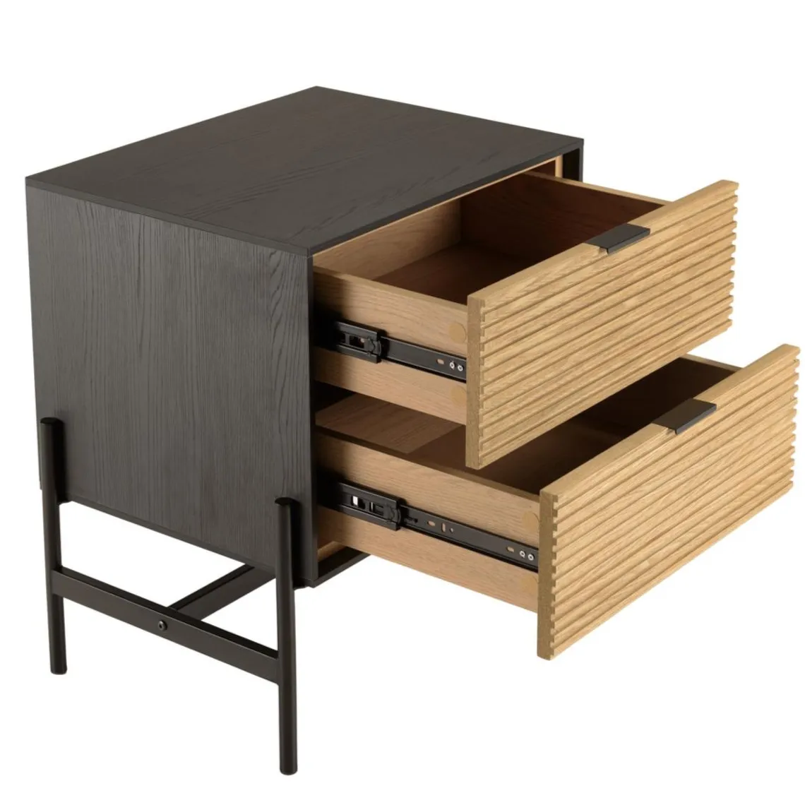 Macabane Chevet marron et noir 2 tiroirs Pin pieds métal noir Discount