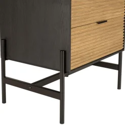 Macabane Chevet marron et noir 2 tiroirs Pin pieds métal noir Discount