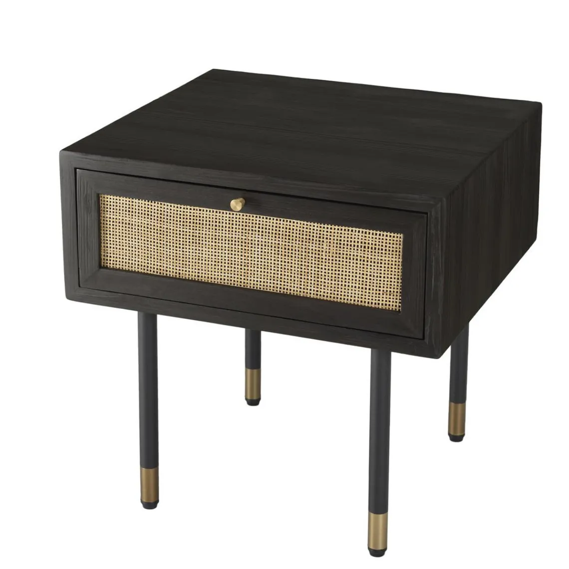 Macabane Chevet Noir 1 Tiroir Cannage YANIS