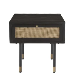 Macabane Chevet Noir 1 Tiroir Cannage YANIS