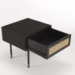 Macabane Chevet Noir 1 Tiroir Cannage YANIS