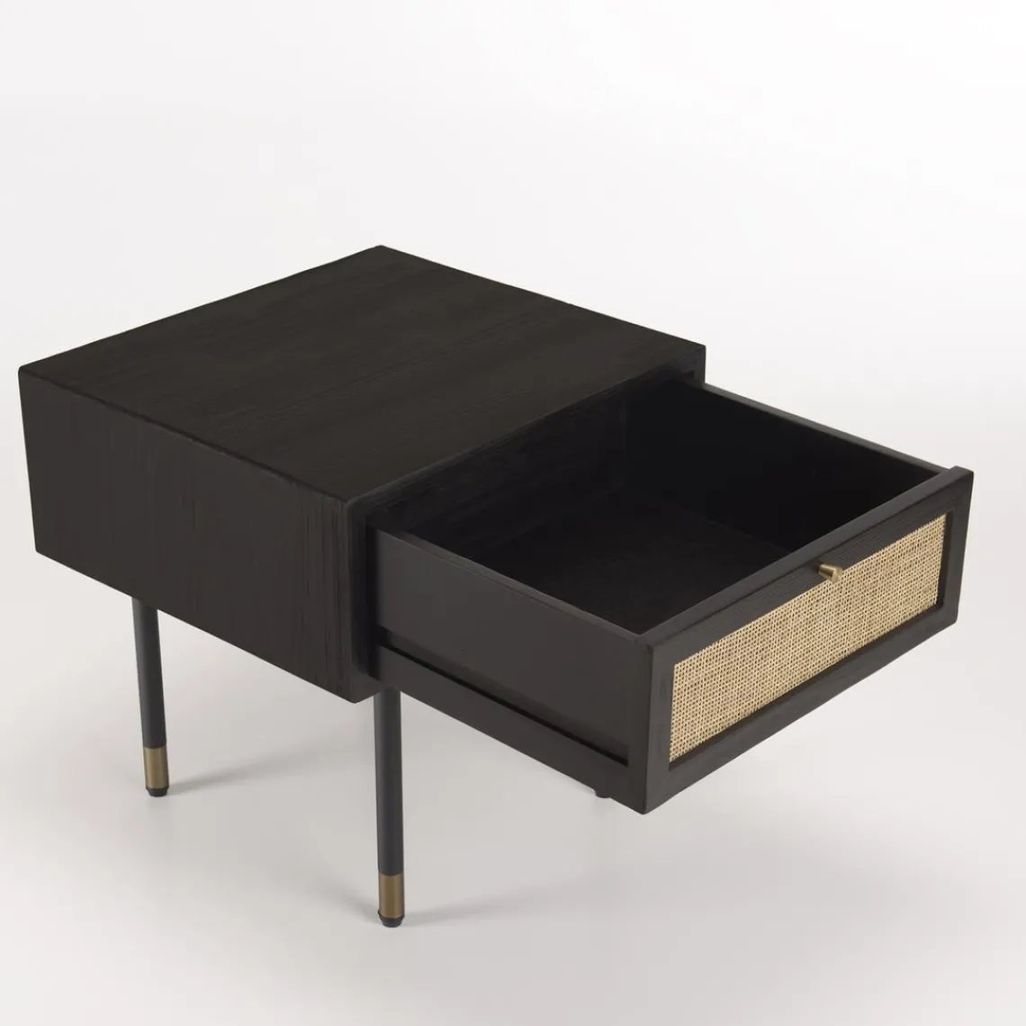 Macabane Chevet Noir 1 Tiroir Cannage YANIS