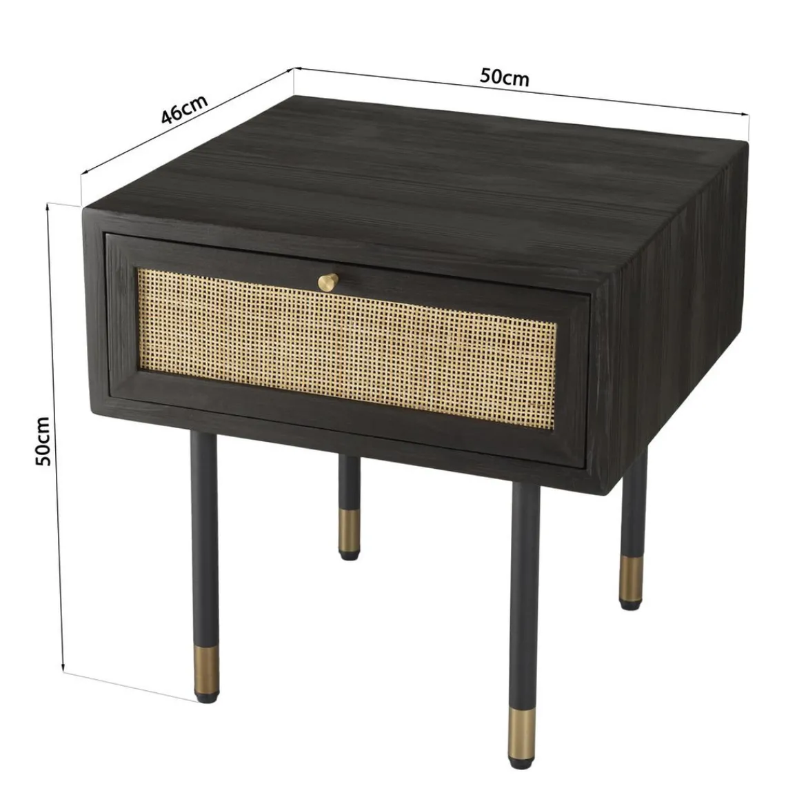 Macabane Chevet Noir 1 Tiroir Cannage YANIS