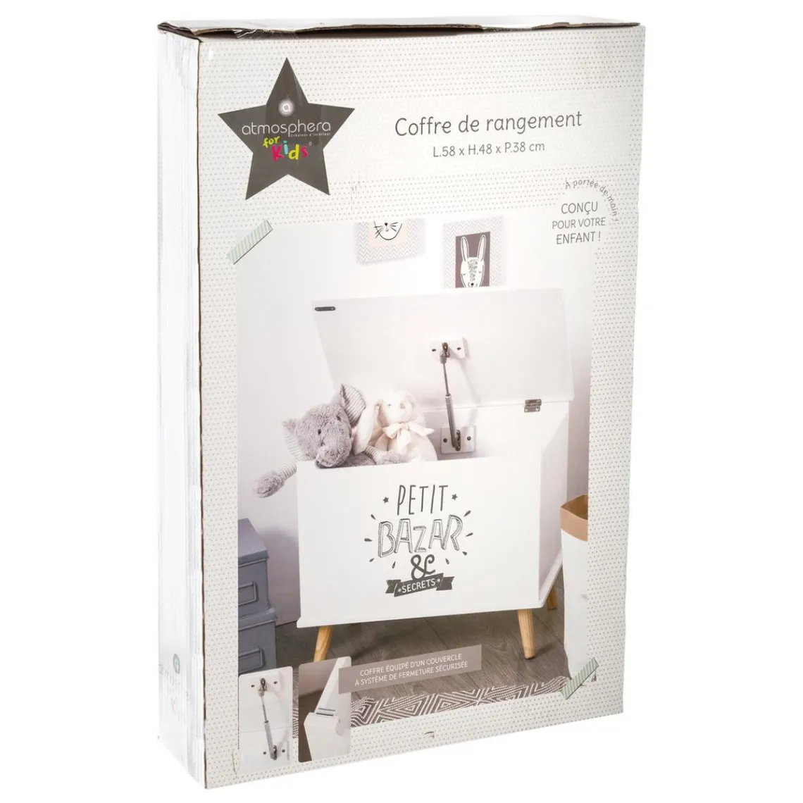 3S. x Home Coffre blanc en bois 58x48 Hot