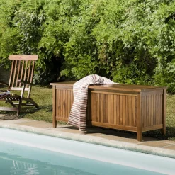 Macabane Coffre de jardin piscine HANNA en bois teck huilé 165x55cm Best