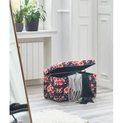 3S. x Home Coffre de rangement assise rembourrée et rabattable velours