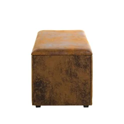 3S. x Home Coffre de rangement métal recouvert simili cuir marron Hot