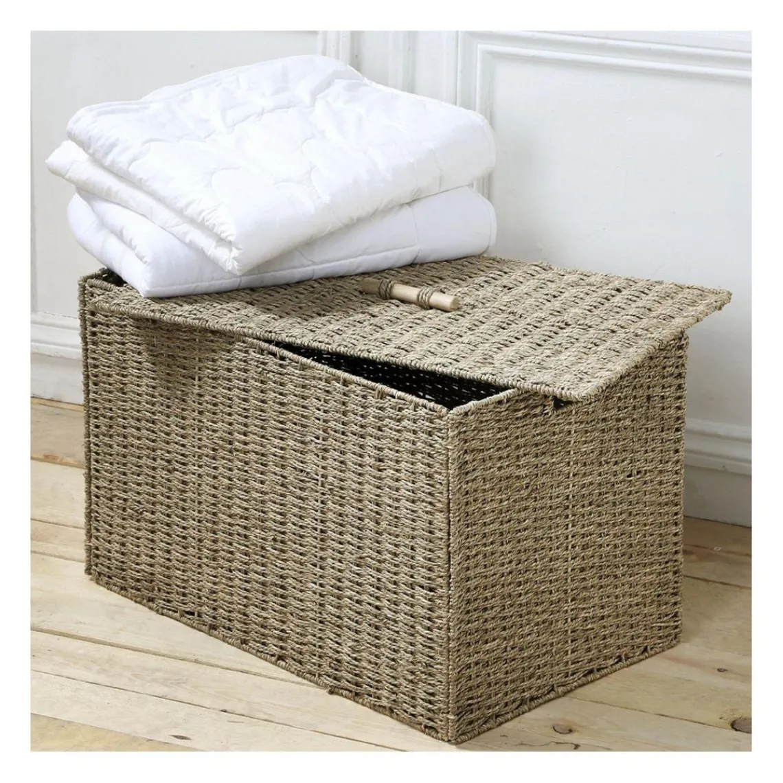 Calicosy Coffre Pliable en Jonc de mer avec couvercle Beige Online