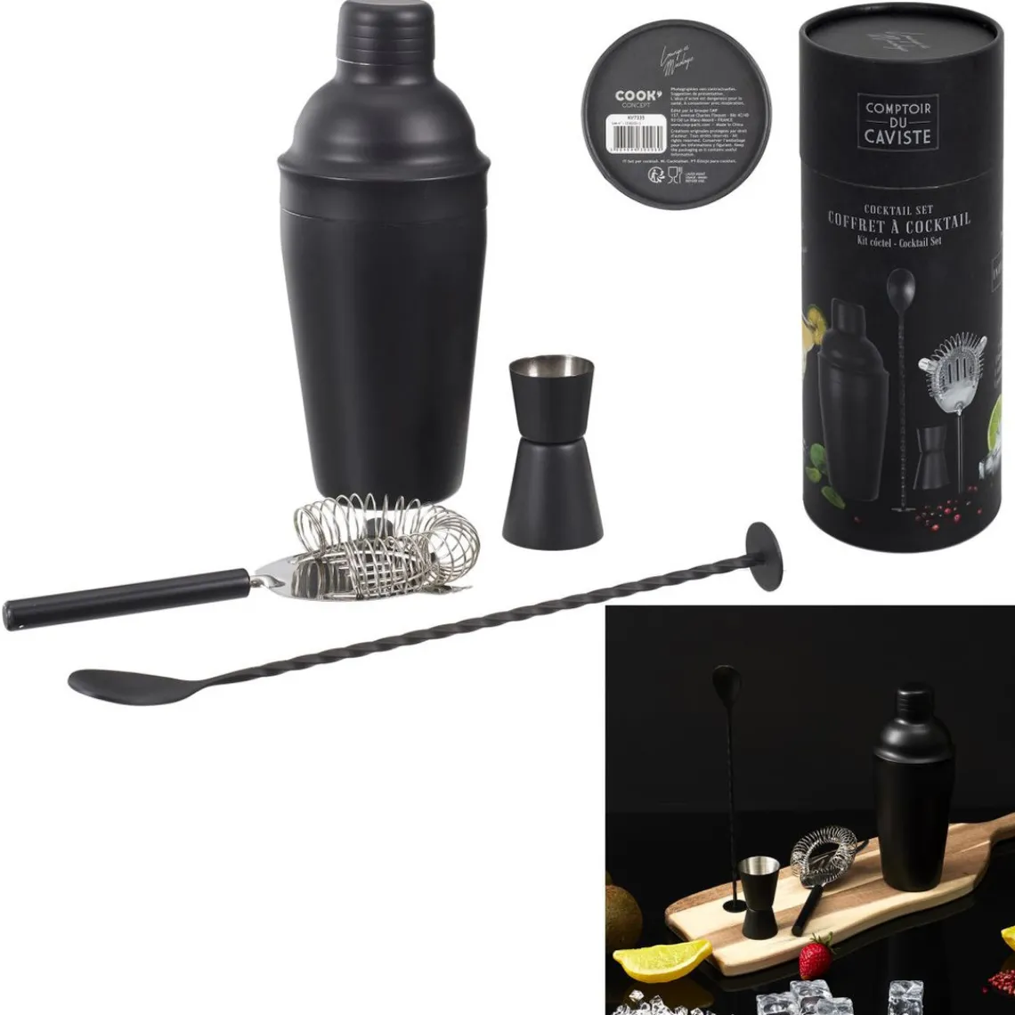 3S. x Home Coffret À Cocktail 4 Accessoires Noirs M6 Discount