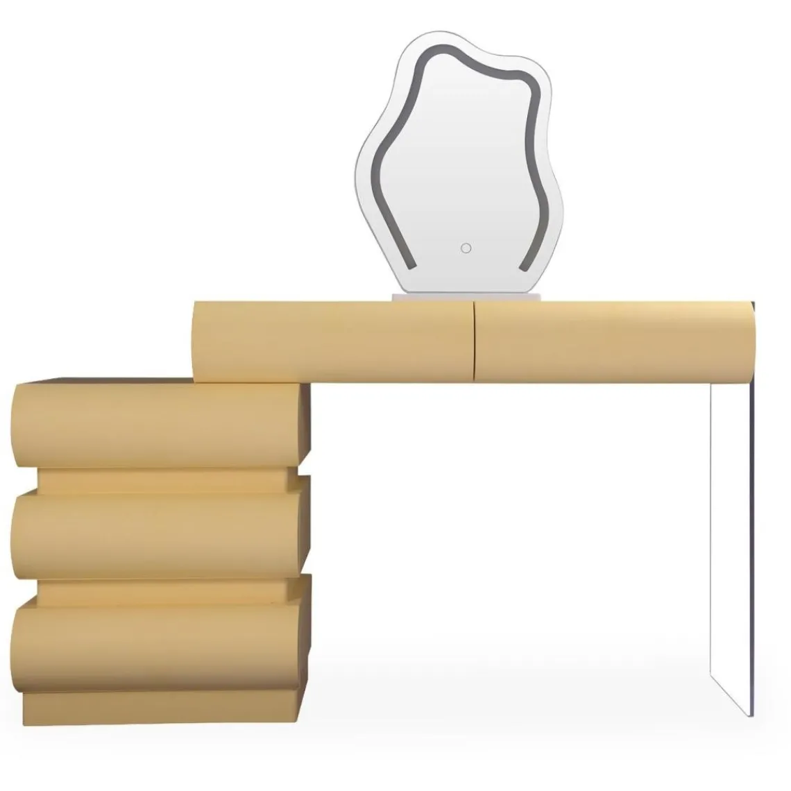 3S. x Home Coiffeuse avec 5 tiroirs arrondis et miroir design Mezade Beige Discount