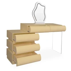 3S. x Home Coiffeuse avec 5 tiroirs arrondis et miroir design Mezade Beige Discount