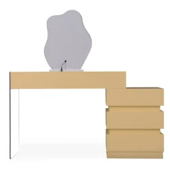 3S. x Home Coiffeuse avec 5 tiroirs arrondis et miroir design Mezade Beige Discount