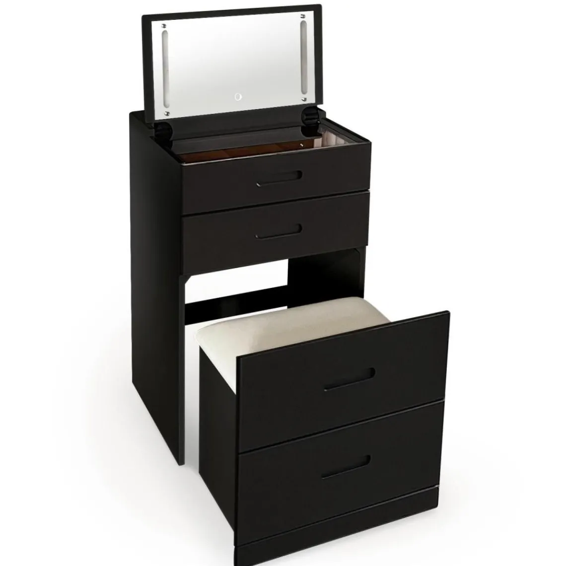 3S. x Home Coiffeuse compacte avec miroir LED, tiroir et pouf intégré Germina Noir Online