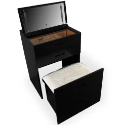 3S. x Home Coiffeuse compacte avec miroir LED, tiroir et pouf intégré Germina Noir Online