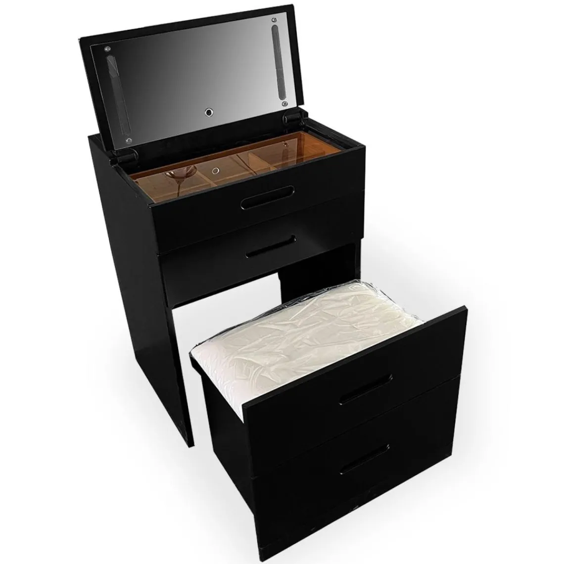 3S. x Home Coiffeuse compacte avec miroir LED, tiroir et pouf intégré Germina Noir Online