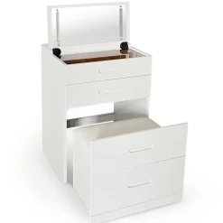 3S. x Home Coiffeuse compacte avec miroir LED, tiroir et pouf intégré Germina XL Blanc Best