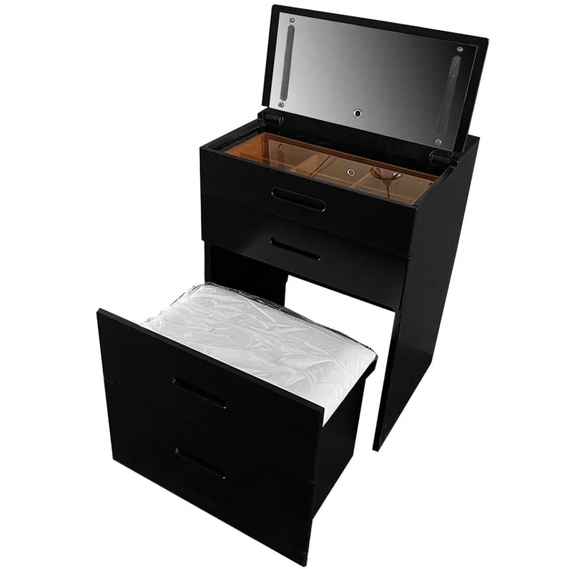 3S. x Home Coiffeuse compacte avec miroir LED, tiroir et pouf intégré Germina XL Noir Clearance