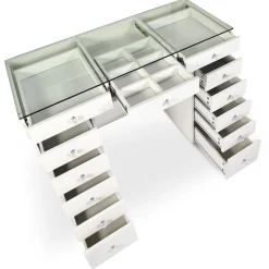 3S. x Home Coiffeuse moderne avec 13 tiroirs et plateau en verre transparent Probeauty Blanc Discount