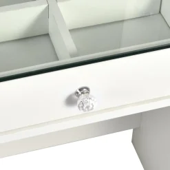 3S. x Home Coiffeuse moderne avec 13 tiroirs et plateau en verre transparent Probeauty Blanc Discount