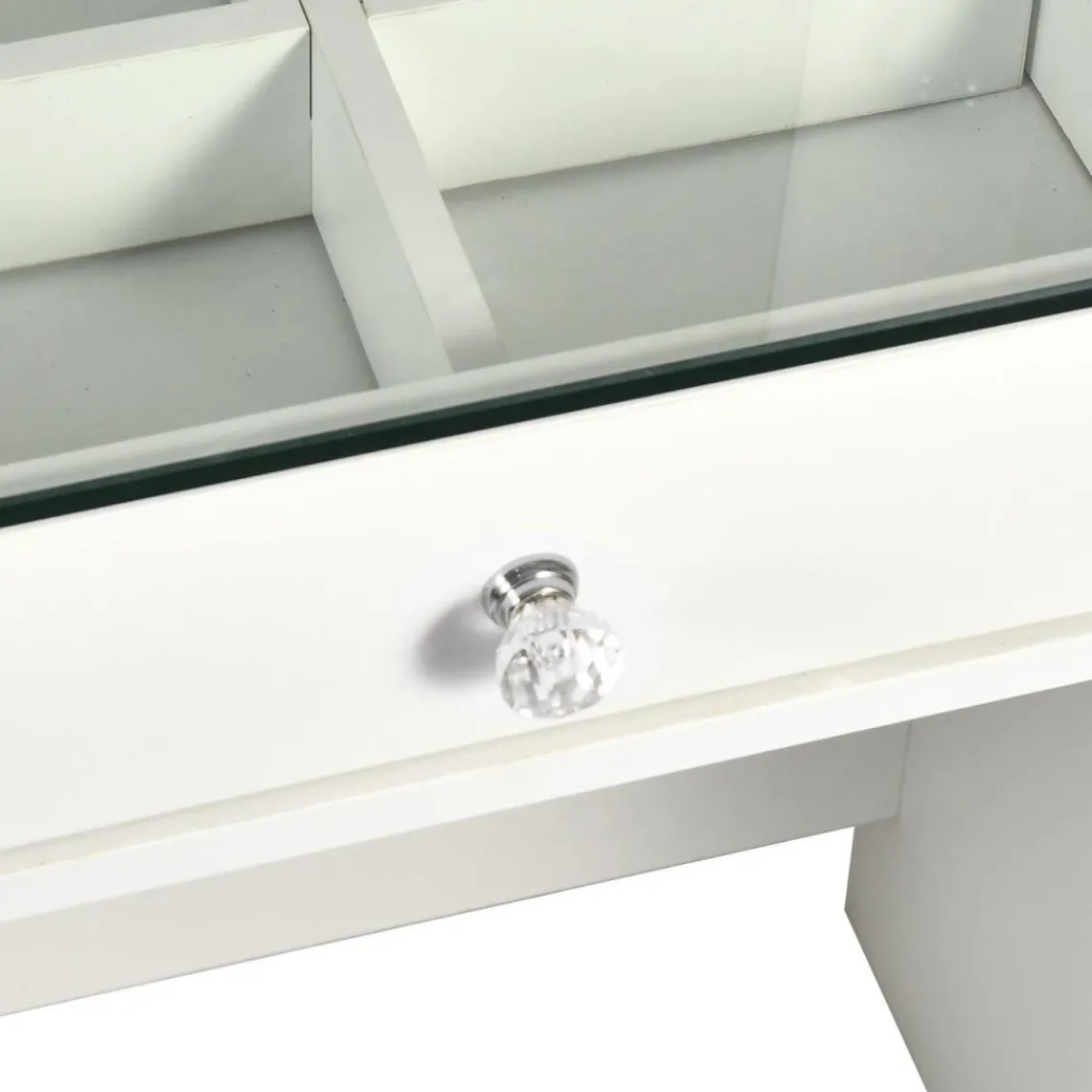 3S. x Home Coiffeuse moderne avec 13 tiroirs et plateau en verre transparent Probeauty Blanc Discount