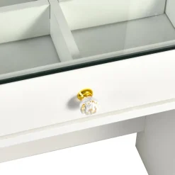 3S. x Home Coiffeuse moderne avec 13 tiroirs et plateau en verre transparent Probeauty Blanc Discount